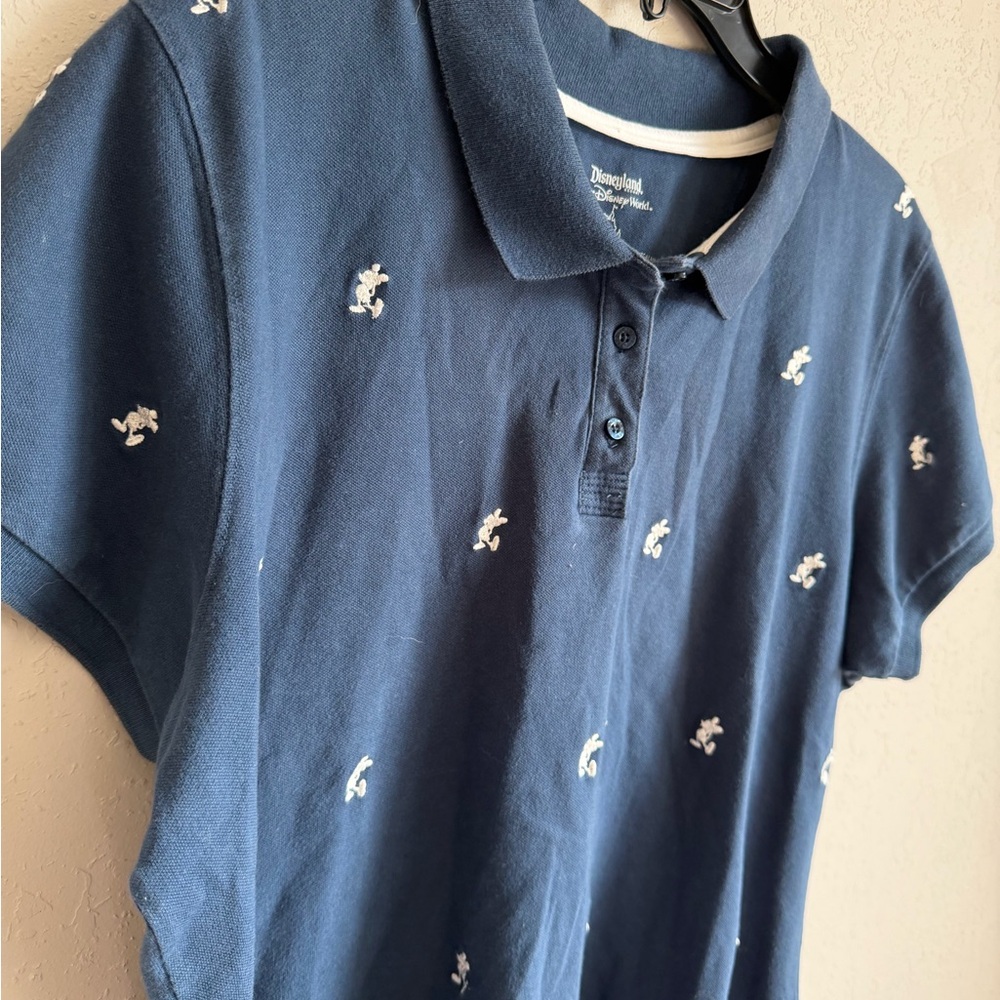 Disneyland Resort Navy White Embroidered Mickey Mouse Short Sleeve Polo Women 1X - Picture 2 of 5
